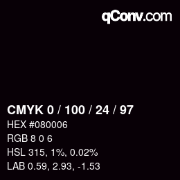 Color code: CMYK 0 / 100 / 24 / 97 | qconv.com