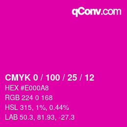 颜色代码: CMYK 0 / 100 / 25 / 12 | qconv.com