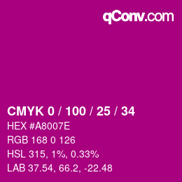 颜色代码: CMYK 0 / 100 / 25 / 34 | qconv.com