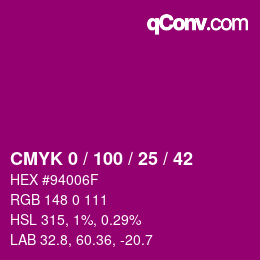颜色代码: CMYK 0 / 100 / 25 / 42 | qconv.com