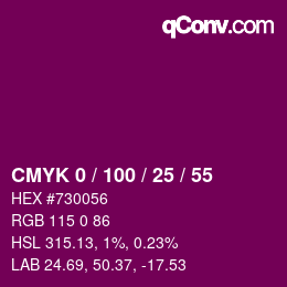 颜色代码: CMYK 0 / 100 / 25 / 55 | qconv.com