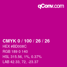 Color code: CMYK 0 / 100 / 26 / 26 | qconv.com