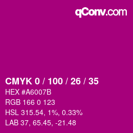 颜色代码: CMYK 0 / 100 / 26 / 35 | qconv.com