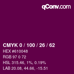 Color code: CMYK 0 / 100 / 26 / 62 | qconv.com