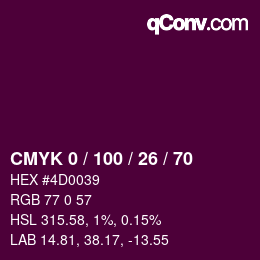 Color code: CMYK 0 / 100 / 26 / 70 | qconv.com