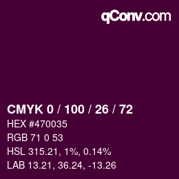 Color code: CMYK 0 / 100 / 26 / 72 | qconv.com