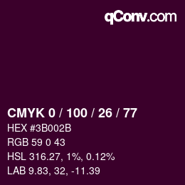 Color code: CMYK 0 / 100 / 26 / 77 | qconv.com