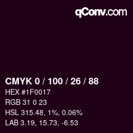 颜色代码: CMYK 0 / 100 / 26 / 88 | qconv.com