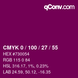 Color code: CMYK 0 / 100 / 27 / 55 | qconv.com