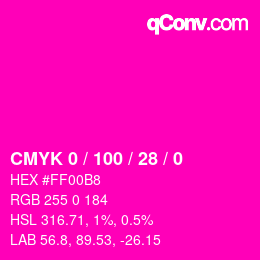 颜色代码: CMYK 0 / 100 / 28 / 0 | qconv.com