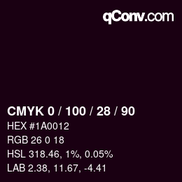 Color code: CMYK 0 / 100 / 28 / 90 | qconv.com