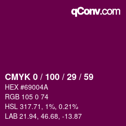 カラーコード: CMYK 0 / 100 / 29 / 59 | qconv.com