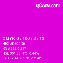 カラーコード: CMYK 0 / 100 / 2 / 13 | qconv.com