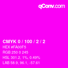 カラーコード: CMYK 0 / 100 / 2 / 2 | qconv.com