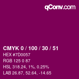 Color code: CMYK 0 / 100 / 30 / 51 | qconv.com