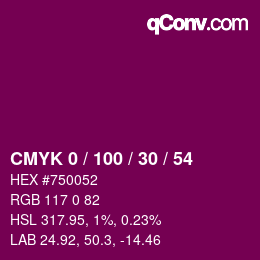 カラーコード: CMYK 0 / 100 / 30 / 54 | qconv.com