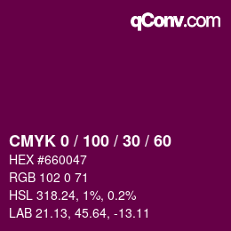 颜色代码: CMYK 0 / 100 / 30 / 60 | qconv.com