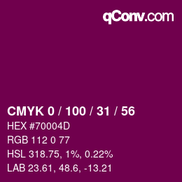 Color code: CMYK 0 / 100 / 31 / 56 | qconv.com