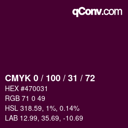 Color code: CMYK 0 / 100 / 31 / 72 | qconv.com