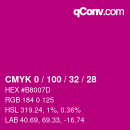 Farbcode: CMYK 0 / 100 / 32 / 28 | qconv.com