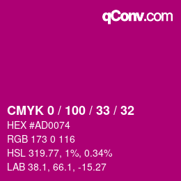 カラーコード: CMYK 0 / 100 / 33 / 32 | qconv.com