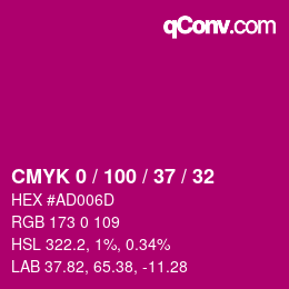 カラーコード: CMYK 0 / 100 / 37 / 32 | qconv.com