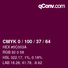 Farbcode: CMYK 0 / 100 / 37 / 64 | qconv.com