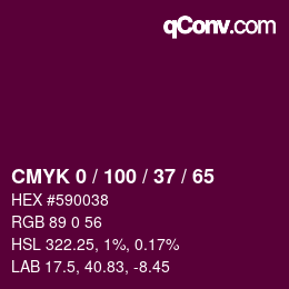 カラーコード: CMYK 0 / 100 / 37 / 65 | qconv.com