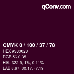 カラーコード: CMYK 0 / 100 / 37 / 78 | qconv.com