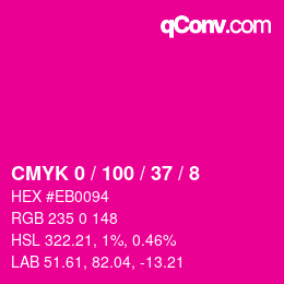 カラーコード: CMYK 0 / 100 / 37 / 8 | qconv.com