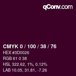 カラーコード: CMYK 0 / 100 / 38 / 76 | qconv.com