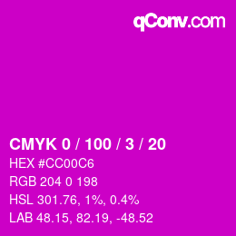 カラーコード: CMYK 0 / 100 / 3 / 20 | qconv.com