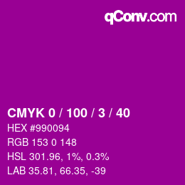 颜色代码: CMYK 0 / 100 / 3 / 40 | qconv.com