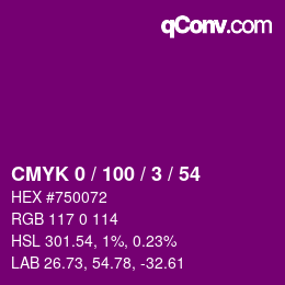 Color code: CMYK 0 / 100 / 3 / 54 | qconv.com