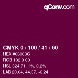 カラーコード: CMYK 0 / 100 / 41 / 60 | qconv.com