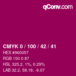 颜色代码: CMYK 0 / 100 / 42 / 41 | qconv.com