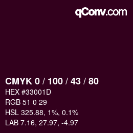 Color code: CMYK 0 / 100 / 43 / 80 | qconv.com