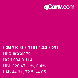 颜色代码: CMYK 0 / 100 / 44 / 20 | qconv.com