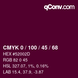 カラーコード: CMYK 0 / 100 / 45 / 68 | qconv.com