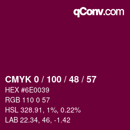 Farbcode: CMYK 0 / 100 / 48 / 57 | qconv.com