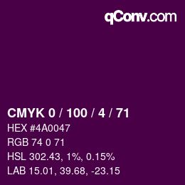 Color code: CMYK 0 / 100 / 4 / 71 | qconv.com