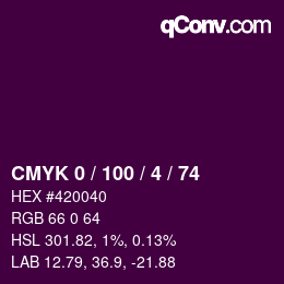 Color code: CMYK 0 / 100 / 4 / 74 | qconv.com