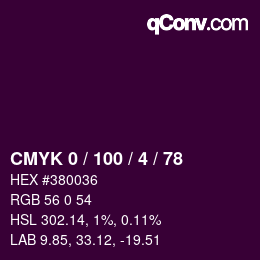 Color code: CMYK 0 / 100 / 4 / 78 | qconv.com