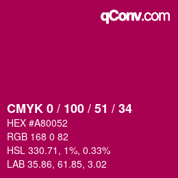 颜色代码: CMYK 0 / 100 / 51 / 34 | qconv.com