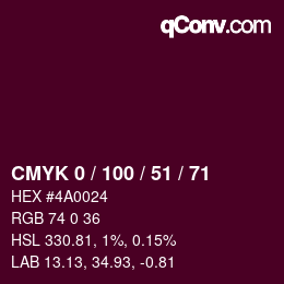 Color code: CMYK 0 / 100 / 51 / 71 | qconv.com