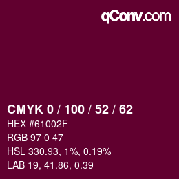 Color code: CMYK 0 / 100 / 52 / 62 | qconv.com