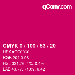 Color code: CMYK 0 / 100 / 53 / 20 | qconv.com