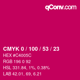 颜色代码: CMYK 0 / 100 / 53 / 23 | qconv.com