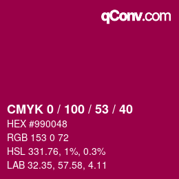 Color code: CMYK 0 / 100 / 53 / 40 | qconv.com