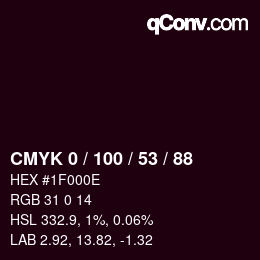 Color code: CMYK 0 / 100 / 53 / 88 | qconv.com